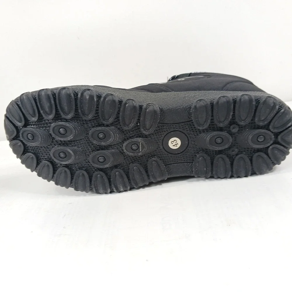 Sport Mens Black Faux Fur Lined Winter Snow Boots Quilted Bungee Strap Size 43